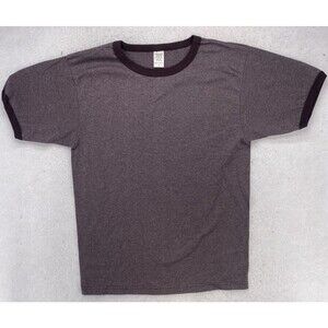 Vtg 70s 80s Blank Ringer T-Shirt Raglan Tee Made in USA 50/50 Size L Brown